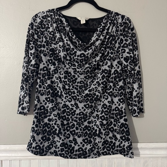 Laura Ashley Tops - Laura Ashley | Leopard Print Draped Neck 3/4 Sleeve Blouse Size PL Petite L